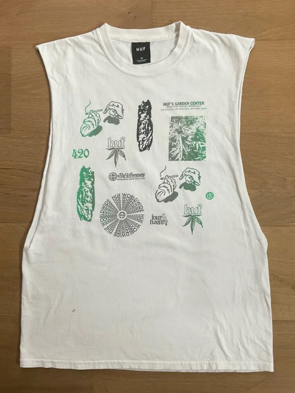 HUF THC: The HUF Company Garden Center 420 Muscle Tank White/Green Print Medium - Picture 1 of 8